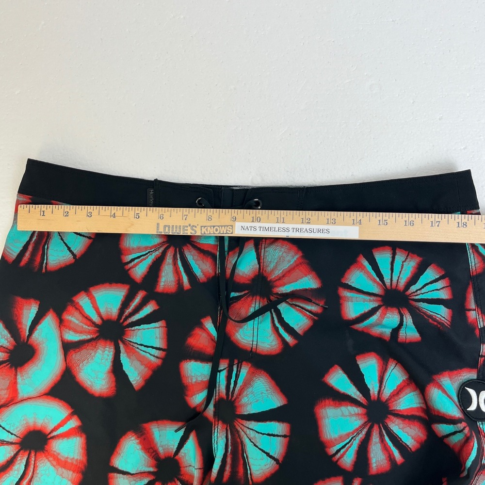 Hurley Mens Board Shorts Size 34 Black Teal Red Surf Swim Trunks - Picture 7 of 9